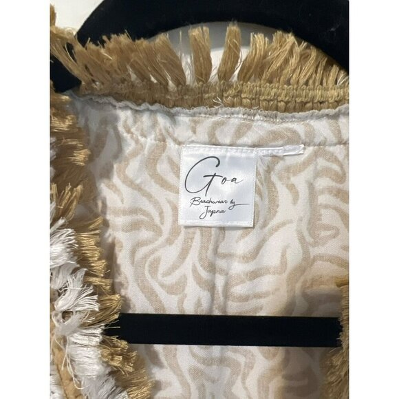 Goa Beachwear by Japna Sz XL Mini Dress Bathing Suit Coverup Tan White Fringe - Picture 4 of 7